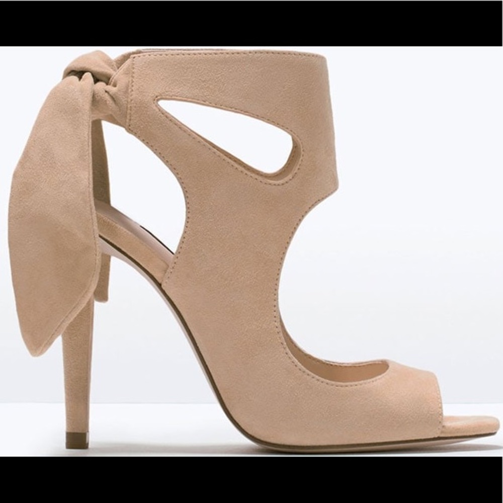 Zara Ivory Suede Tie Back Open Toe Heels 9